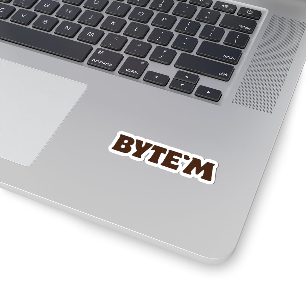 Byte'm Retro Logo Sticker — Brown Tech Laptop Decal (Kiss-Cut)