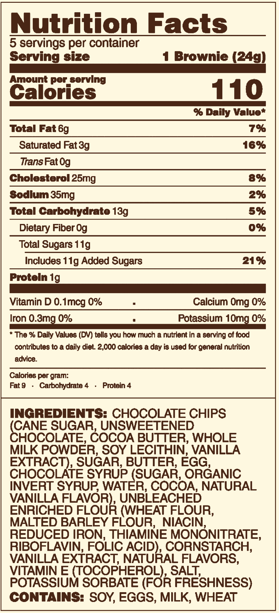 Byte'm brownies classic nutritional label. 