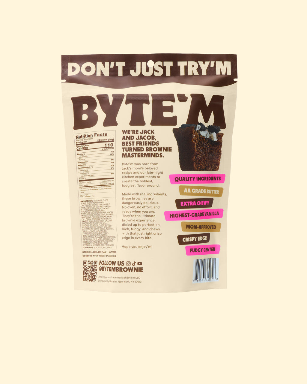 Byte'm brownies Cookies 'N Cream back packaging