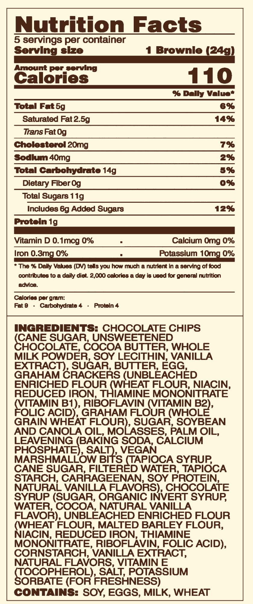 Byte'm brownie bites S'mores nutritional label